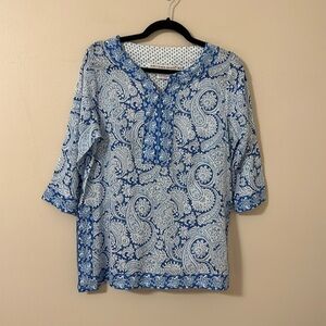 Gretchen Scott Designs Blue & White Paisley Greek Mosaic Tunic Size Medium